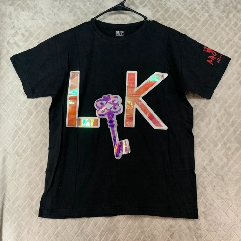 Sun Tees T-Shirt Womens L Black Graphic Print Lady Love Crown Lock & Key